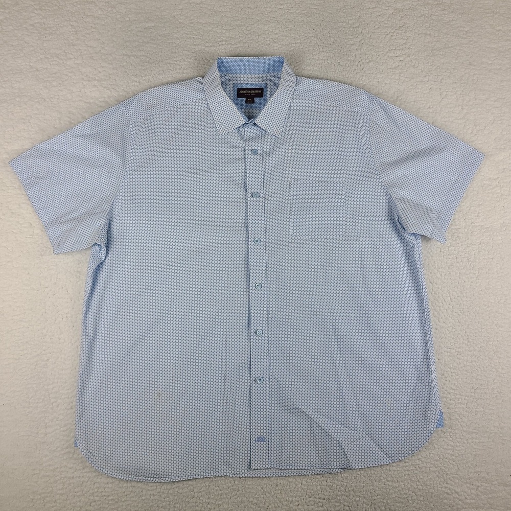 Johnston Murphy Dress Shirt Mens 2XL XXL Blue White Geometric Hawaiian Button Up